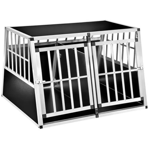 Hundebox Auto Alu XXL Doppel - Tectake - Transportbox für XXL-Hunde, aus robustem Aluminium, ideal für sichere Autofahrten und Reisen mit Ihrem Vierbeiner. Maße: 104 x 90,5 x 69 cm.