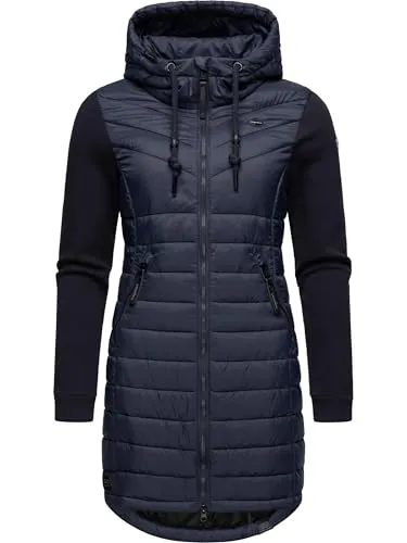 Ragwear Damen Übergangsjacke Lucinda Long II - Modische Kapuzenjacke in Navy - Funktionsjacken: Leichte, wasser- und windabweisende Jacke mit Taillierung, ideal für sportliche Outdoor-Aktivitäten und wechselhaftes Wetter.