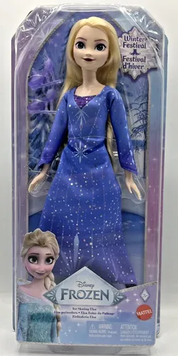 Disney Die Eiskönigin Eisläuferin Elsa-Puppe - bewegliche Puppe im festlichen Eis-Design, ideal für kreative Rollenspiele ab 3 Jahren