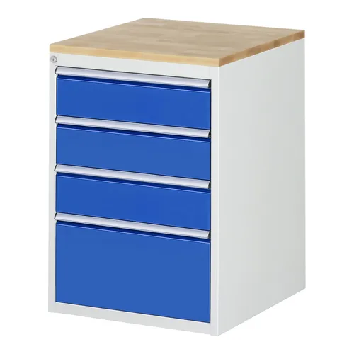 Rau Schubladenschrank Buche-Top mit 4 Schubladen - Hochwertiger Schubladenschrank aus Buche mit stabiler Arbeitsplatte, ideal für den professionellen Einsatz. Robuste Schubladen mit hoher Tragkraft und zentralem Schloss für Sicherheit.