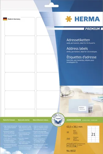 Herma 8632 Adressetiketten 6.35x3.81 cm (10 Blatt (210 Etiketten))