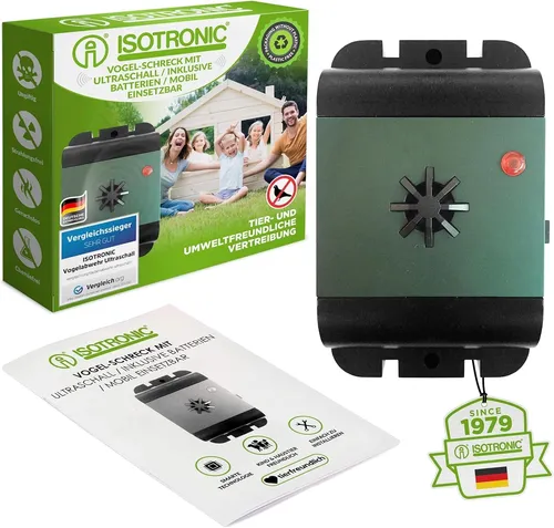 ISOTRONIC Vogelschreck zur Abwehr von Vögeln - Effektiver Vogelschreck für den Außenbereich, der störende Vögel zuverlässig vertreibt. Inklusive 6 x AAA Batterien für sofortige Einsatzbereitschaft.