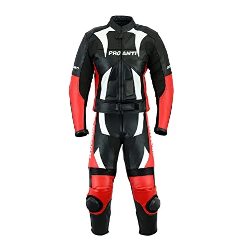 PROANTI Lederkombi Motorrad Leder Kombi 2 Teiler - Motorradkombis aus echtem Rindsleder, 2-teilig mit CE Schutz und Stretcheinsätzen für optimalen Komfort und Sicherheit auf der Straße.
