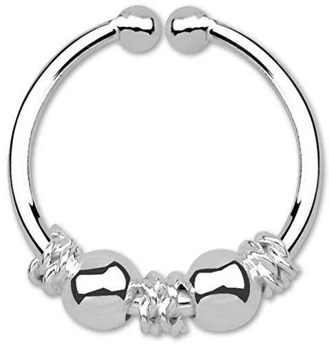 Modern Nature Piercing-Schmuck Nasenpiercing Fake Septum Klemm Ring mit Kugeln in Silber, 1,0 x 10 mm