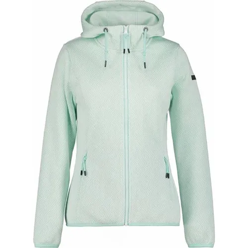 ICEPEAK ADRIAN Fleecejacke Damen hellgrün L - Stylische Fleecejacke für Damen in hellgrün; mit Kapuze und praktischen Reißverschlusstaschen; ideal für kühle Tage und umweltbewusst aus recyceltem Polyester gefertigt.