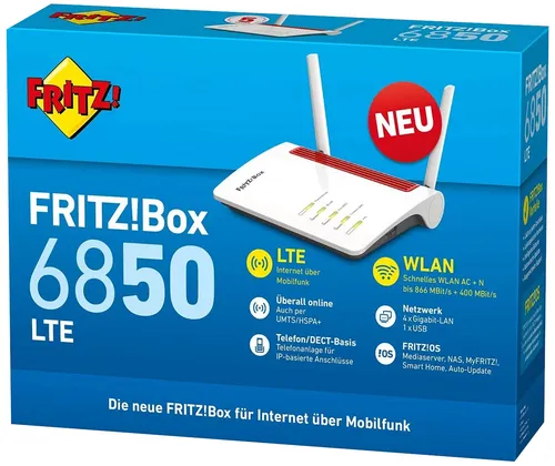 AVM FRITZ!Box 6850 - LTE-Modem mit 150 MBit/s, High-Speed WLAN AC+N und DECT-Telefonanlage für flexibles Heimnetzwerk, ideal für mobiles Internet und Home-Office
