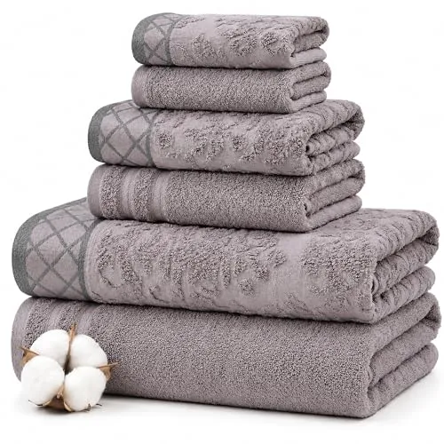Amrapur Soft 550GSM 100% Combed Cotton Damast-Jacquard-Handtücher mit verzierter Bordüre, 6-teiliges Set, Grau, Baumwolle, 1 x 1 x 1 cm, 8