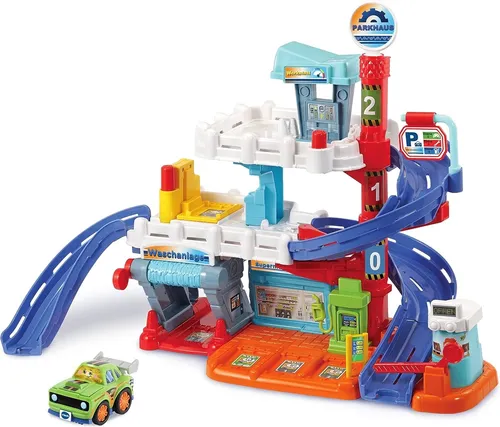 Vtech 80-556674 Tut Tut Speedy Flitzer - Parkhaus - Spielfahrzeuge-Zubehör mit realistischem 3-Etagen Parkhaus, fördert Motorik und Rollenspiel durch interaktive Elemente wie Autowaschanlage und Tankstelle.