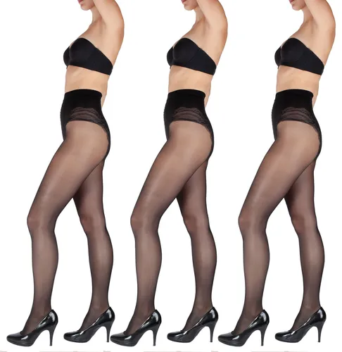 GIULIA 40 DEN Damen Strumpfhose mit Naht Spitzen Bikini Slip Shape Bauch weg