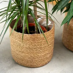 Runder Seegras Korb Ø 38 x 35 cm - Handgefertigter Aufbewahrungskorb - Körbe - Nachhaltig aus natürlichen Materialien, handgefertigt und vielseitig einsetzbar, ideal auch für den Außenbereich oder als Wäschekorb.