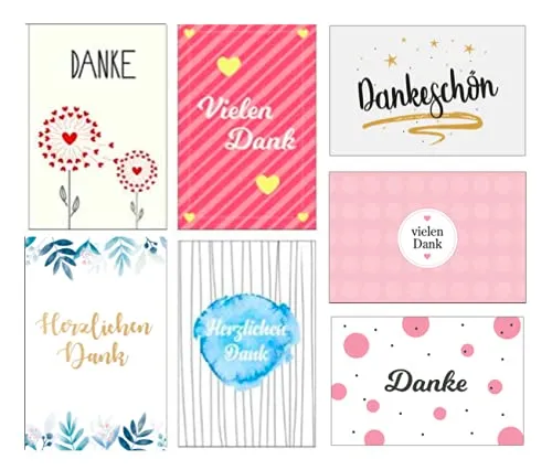 Premium Dankeskarten (Klappkarten) mit 7 Umschlägen, Danke, Dankeschön, Karten, Dankekarten, Hochzeit, Geburt, Baby, Taufe, Abschied, Geburtstag, Jubiläum 7