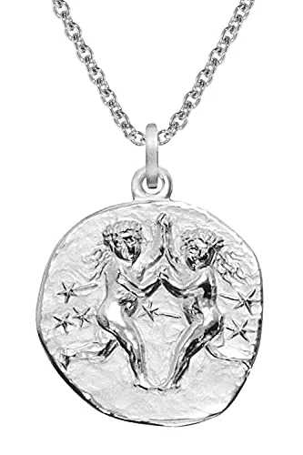 trendor Kette mit Anhänger Sternzeichen Zwillinge – 925 Silber - Kette mit kreativem Zwillinge-Anhänger aus 925 Sterlingsilber, anlaufgeschützt und rhodiniert. Ideal für Sternzeichen-Liebhaber, Durchmesser 20 mm.