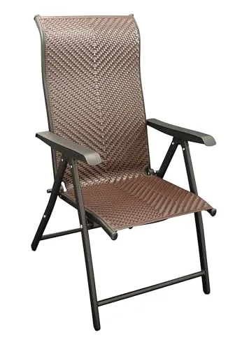 DEGAMO Klappsessel Antibes - Hochlehner für Garten & Balkon - Hochlehner Gartensessel aus wetterfestem Polyrattan mit 7-fach verstellbarer Rückenlehne. Faltbar und ideal für Balkon, Garten oder Camping. Stabiler Stahlrohrrahmen in elegantem Schwarz.