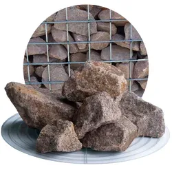 Granit Gabionensteine rot 32-60 mm - 25 kg Sack - Baumaterial für individuelles Gartendesign mit robusten, frostbeständigen Granit Gabionensteinen in bordeauxrot, ideal für Sichtschutz und kreative Projekte.