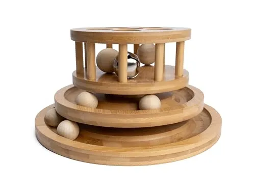 TrendPet Minka Tower - Bambus Katzenspielzeug - Beschäftigungsspielzeug für Katzen mit robusten Holzkugeln und einer Glocke, die den Jagdtrieb und die Geschicklichkeit spielerisch fördert.