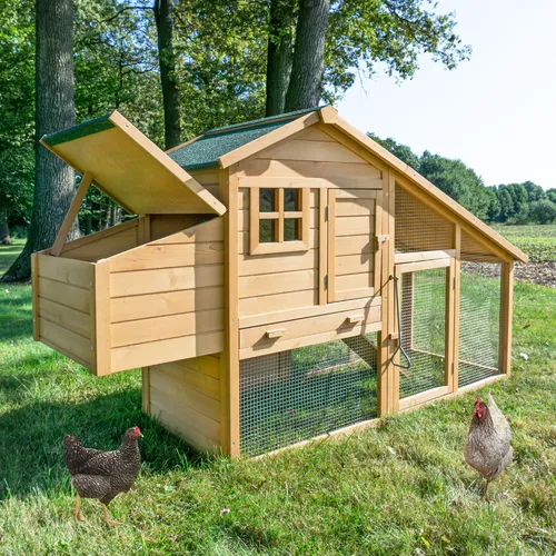 Zooprinz Hühnerstall Komfort mit Auslauf und Nistkasten - Ställe für Hühner mit witterungsbeständigem Bitumendach, großzügigem Auslauf und pflegeleichter Kotschublade – ideal für glückliche und gesunde Hühner.