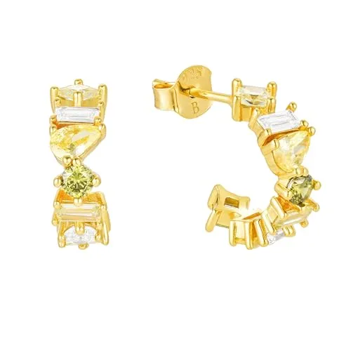 Brandlinger ® Ohrringe Silber 925. Creolen mit Stein Farbverlauf grün. Schmuck Damen vergoldet mit 18 Karat Gold für Frauen und Mädchen. Äußerer Durchmesser 16mm.