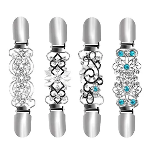 SOIMISS 4 Stück Retro Cardigan Clips Vintage Metall Kristall Strass Pullover Schal Clip Form Antike Schal Clip Brosche Pin Kostüm Zubehör für Frauen Damen Strickjacke Kleider Jacke Silber