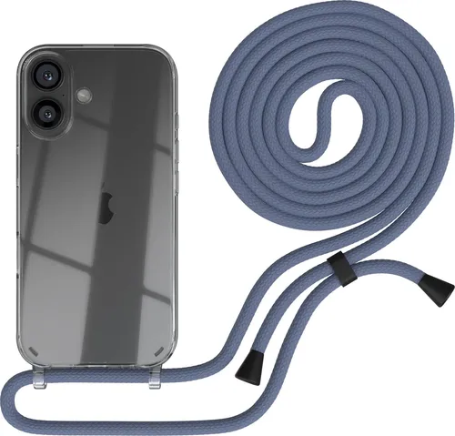EAZY CASE Handykette mit Hülle für Apple iPhone 16 Backcover Handykette, zum Umhängen in Blau