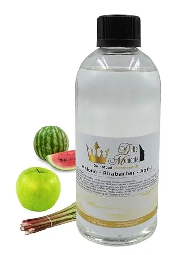 Dufte Momente | Dampfbad Duft Konzentrat Melone-Rhabarber-Apfel 500ml | naturreine und natürliche ätherische Öle | für alle gängigen Dampfduschen, Verdampferanlagen | vegan und ohne Tierversuche