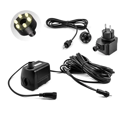 CLGarden Springbrunnenpumpe SP1 mit LED Beleuchtung - Wasserpumpen für Gartenbrunnen mit warmweißer LED-Beleuchtung, ideal für kleine Wasserspiele bis 60cm Höhe, inklusive sicherem 12V Transformator.