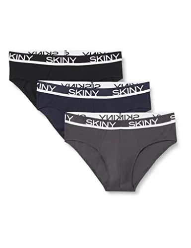 Skiny Slip 3er Pack Cotton - Bequeme Unterhosen in Blau/Grau - Funktionsunterwäsche aus 95% Baumwolle für hohen Tragekomfort, ohne Eingriff und perfekt für den Alltag. Maschinenwäsche bis 40°C, ideal für unkomplizierte Pflege.