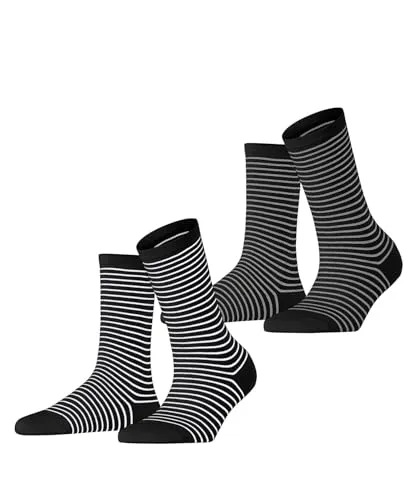 ESPRIT Damen Socken Fine Line Multipack W So Baumwolle gemustert 2 Paar, Mehrfarbig Black Mix 0050, 35-38