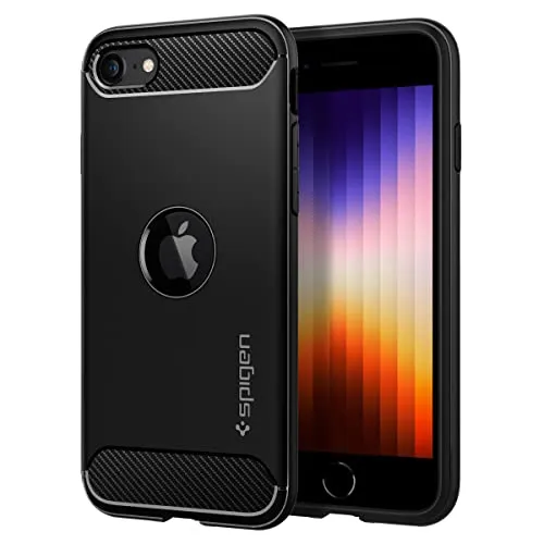 Spigen Rugged Armor Hülle Kompatibel mit iPhone SE 2022 5G und iPhone SE 2020 -Schwarz