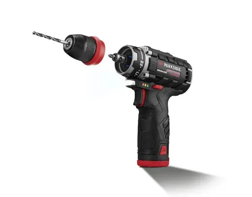 PARKSIDE 12V Akku-Bohrschrauber-Set PBSPA 12 E4 - Akkuschrauber-Set mit 2 Akkus und Schnell-Ladegerät, bürstenlosem Motor für hohe Lebensdauer und 20 Drehmomentstufen – ideal für Heimwerkerprojekte.