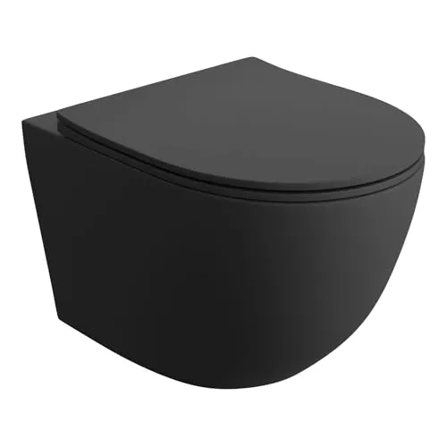LAVITA Wand-WC Sinto Black - Elegante Hänge Toilette mit Soft-Close Deckel - Einteilige Toiletten mit spülrandlosem Design für hygienische Reinigung und umweltfreundliches Spülsystem. Ideal für moderne Bäder.
