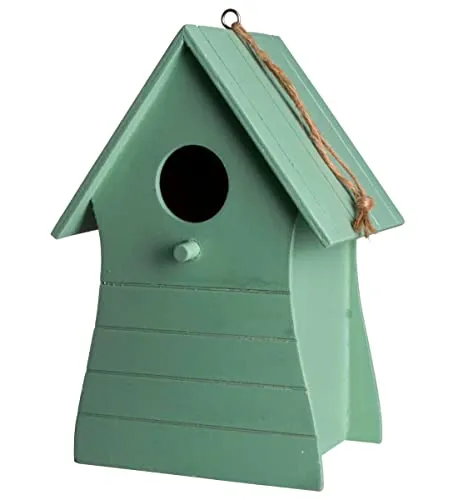 Holz Vogelhäuschen zum Aufhängen 20 x 14 cm - grün - Vogel Nistkasten mit Fütterungsluke - Garten Deko Vogelhaus Nist Kasten Haus für Meisen und Sperlinge