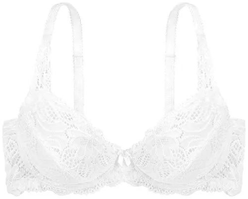Dorina Damen Angie Bügel-BH – Volle Abdeckung mit Floraler Spitzenverzierung, Ungepolsterten Cups und Weichen Mikrogewebe-Flügeln, Weiß