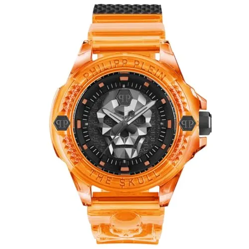 Philipp Plein Watch PWWAA0824 - Armbanduhren für Herren, stylische Philipp Plein Uhr aus der $KULL SCUBA DUBA EDITION mit auffälligem orangefarbenem Design und robustem Kunststoffgehäuse.