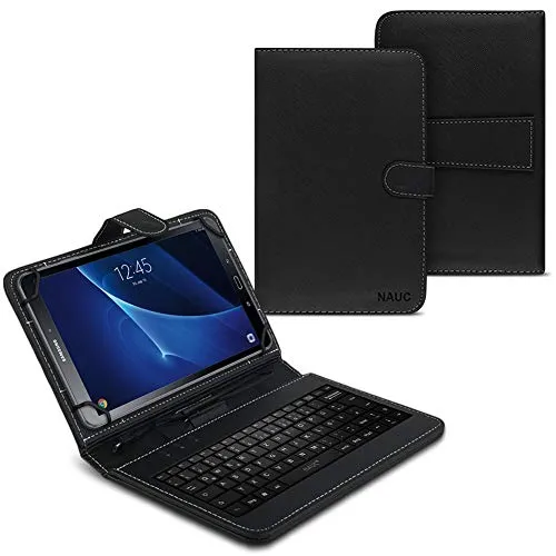 NAUC Tablet Tasche kompatibel für Samsung Galaxy Tab A 10.1 2016 T5800 T585 USB Tastatur Keyboard Hülle Cover Schwarz