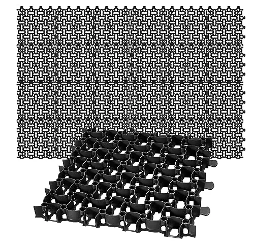 BigDean Rasengitter Paddockplatte 50x50 cm - 24 Stück in Schwarz - Rasenkanten für optimale Rasen- und Kiesstabilisierung, Tragkraft bis 16 t/m², ideal für Parkplätze, Spielplätze & mehr. Einfache Anbringung durch sicheres Knüpfsystem.