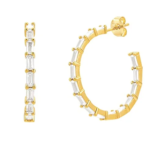 Brandlinger ®Statement Ohrringe Silber 925. Große Creolen mit Zirkonia Stein, Schmuck Damen vergoldet mit 18 Karat (Silber und Gold) für Frauen und Mädchen. Durchmesser Creolen 30mm. (Gold (weiß))