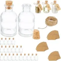 Relaxdays Dekogläser 25er Pack Glas Transparent Natur mit Korken Befüllbar Beschriftbar 9 cm x 5 cm