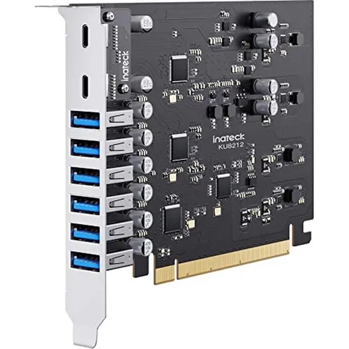 Inateck USB 3.2 Gen 2 PCIe Karte mit 7 Anschlüssen - Port-Erweiterungskarte mit 3 USB Typ-A und 2 USB Typ-C Anschlüssen, ideal zur schnellen Datenübertragung und Erweiterung Ihres PCs.