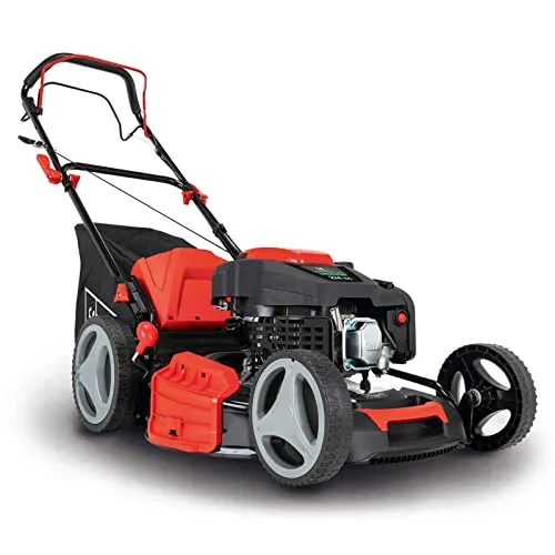 Scheppach Benzin Rasenmäher MS225-53 - 6PS, 53 cm Schnittbreite, Radantrieb - Rasenmäher für große Flächen bis 1800 m² mit 6 PS Motor, 53 cm Schnittbreite und Radantrieb. Integrierte Mulchfunktion und 65 L Fangkorb für effizientes Mähen und weniger Entleerungen.