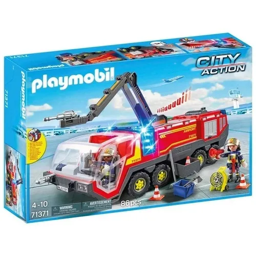 PLAYMOBIL 71371 Flughafenlöschfahrzeug mit Licht und Sound - Spielfigur Spielsets: Interaktives Flughafenlöschfahrzeug mit realistischen Licht- und Soundeffekten für spannende Feuerwehr-Rettungsmissionen.