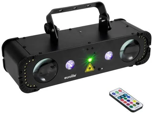 Eurolite Compact Multi FX DMX Laser-Lichteffekt - 4in1-Lichteffekt für beeindruckende Lichtshows, kombiniert LED-Matrix, Schwarzlicht, RG-Laser und Stroboskop in einem kompakten Design.