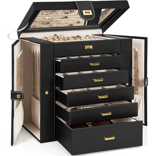 AKOZLIN Riesige Schmuckschatulle mit Spiegel – Eleganter Schmuck-Organizer für Damen - Praktische und stilvolle Schmuck-Aufbewahrung: Diese große Schmuckschatulle aus Leder bietet Platz für Ringe, Halsketten und mehr. Ideal für die übersichtliche Organisation und den Schutz deiner wertvollen Schmuckstücke.