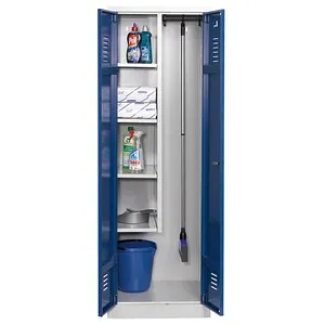 G-Office Mehrzweckschrank CLC/HD.1860 - Sicherer Stauraum für Putzmittel - Metallschrank in lichtgrau und blau, abschließbar mit 4 höhenverstellbaren Böden. Ideal für die organisierte Aufbewahrung von Putzmitteln und Geräten.