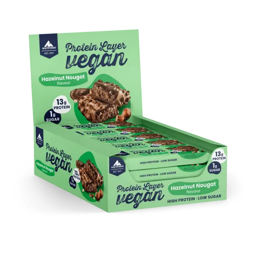 Vegan Protein Layer - 15x55g - Hazel Nougat - Leckerer veganer Proteinriegel mit verschiedenen Schichten, ideal als Mahlzeitenersatz oder Snack für den Alltag. Hoher Proteingehalt für eine ausgewogene Ernährung.