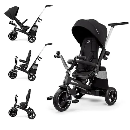Kinderkraft EASYTWIST Dreirad, 360° drehbarer Sitz, ausziehbar für Kinder 9 Monate bis 5 Jahre, Schwarz - Dreirad für Kinder ab 9 Monaten mit drehbarem Sitz und verstellbarem Teleskopgriff für optimale Kontrolle. Ideal für jedes Wetter dank wasserfester Sonnenblende mit LSF-50+.