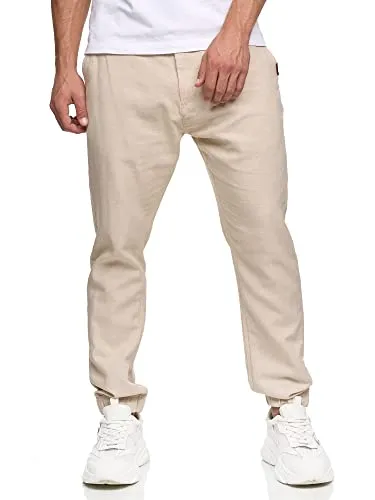 Indicode Herren Blnda Stoffhose aus Leinen & Baumwolle - Wanderhosen aus hochwertigem Leinen und Baumwolle, ideal für den Sommer und als luftige Strandhose geeignet. Mit dekorativem Gürtel und praktischen Taschen.