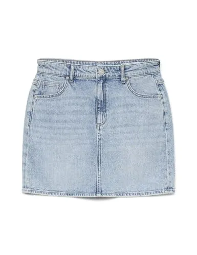 VERO MODA Mini Denim Jeansrock mit hohem Bund - Stylischer Minirock mit Knopfleiste und Taschen, ideal für lässige Looks in der Freizeit. Erhältlich in Hellblau und Größe XS.