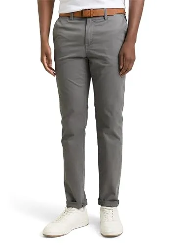 Tom Tailor Denim Chinohose mit Gürtel - Wanderhose mit schmalem Bein, angenehmer Baumwollqualität und Stretchanteil für optimalen Tragekomfort. Ideal für Freizeit und Outdoor-Aktivitäten.