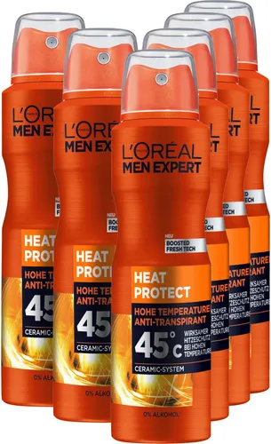 L'ORÉAL PARIS MEN EXPERT Deo-Spray Deo Spray Heat Protect 45°C, Packung, 6-tlg., mit hoher Zuverlässigkeit