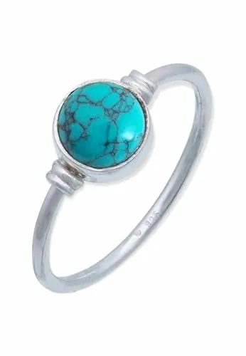 mantraroma Ring Silber 925 Damen mit Stein Türkis Edelstein türkis schlicht modern (MRG-191-15-(60))